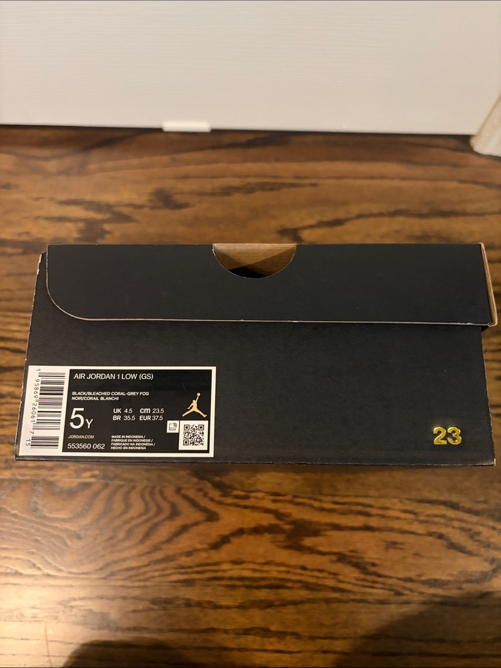 Air Jordan 1 Low Black/Bleached Coral-Grey Fog youth Size 5 - Picture 2 of 6